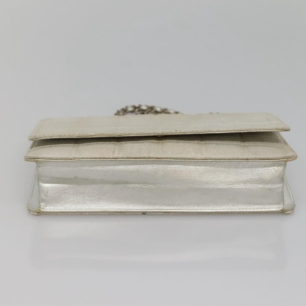 Chanel Travel Line Wallet On Chain Quilted Nylon Silver Nylon Bag
