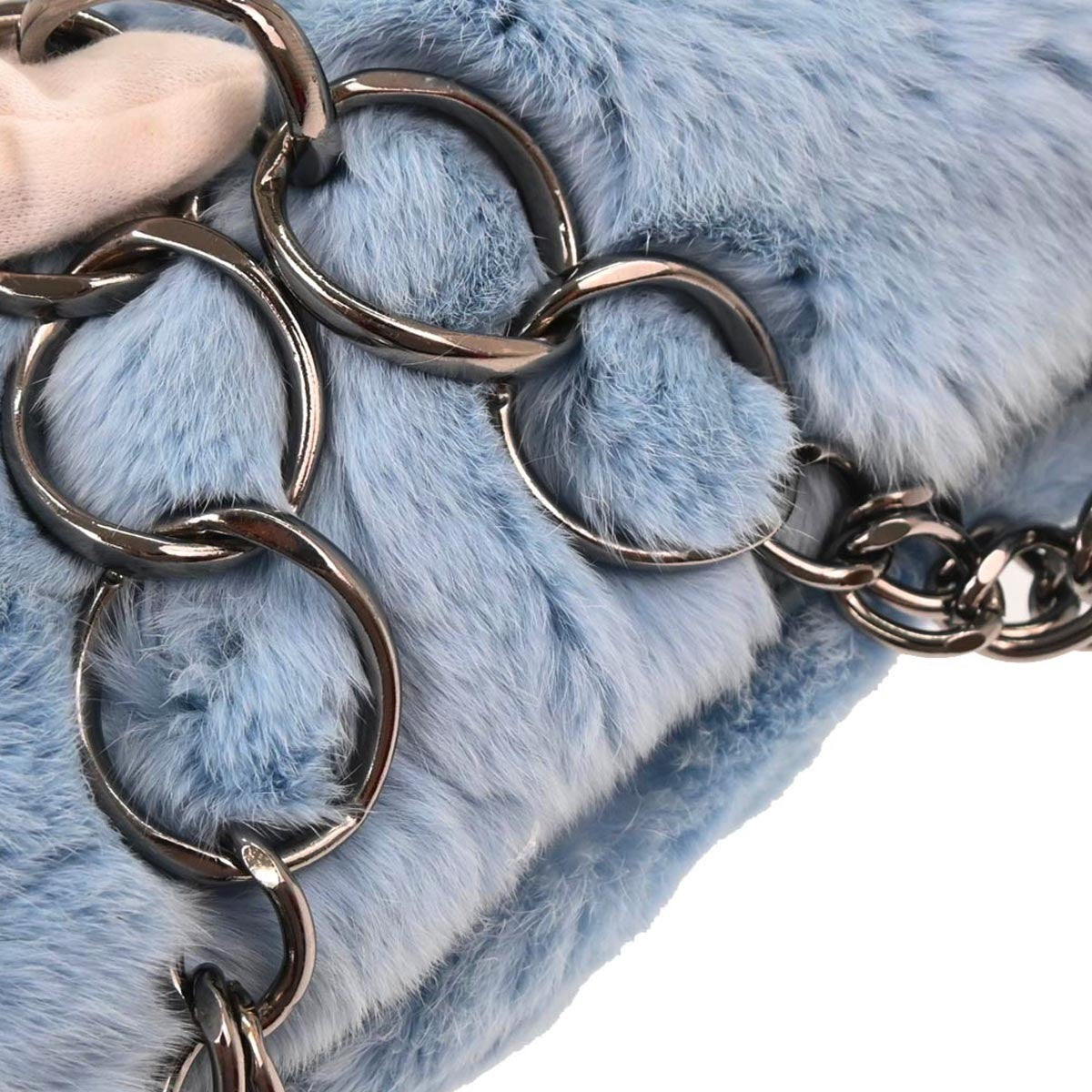 Chanel Chain Hobo Lapin Fur Blue Fur Handbag