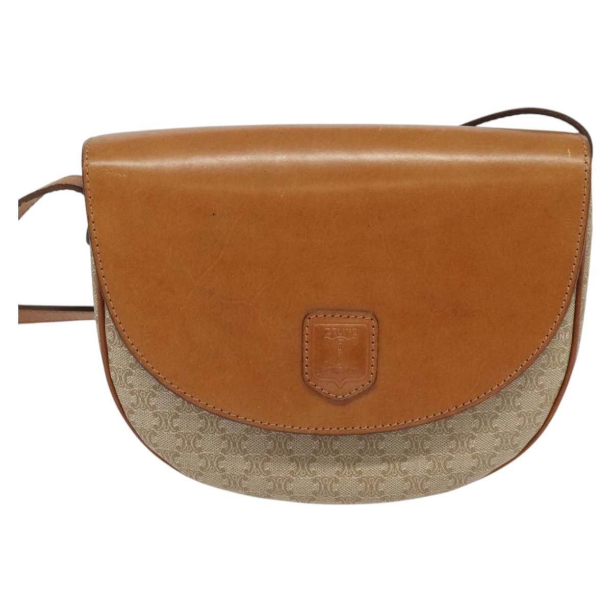 Celine Macadam Shoulder Bag Pvc Leather Beige Canvas Bag