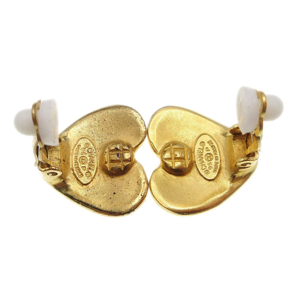 Chanel Vintage Cc Heart Clip-On Earrings Metal Gold Gold_Plated Earrings Jewelry