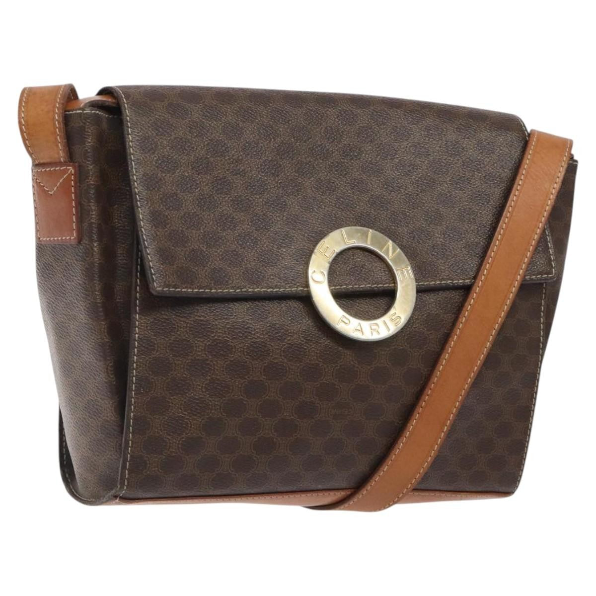 Celine Vintage Macadam Circle Logo Shoulder Bag Canvas And Leather Brown Canvas Shoulder Bag Bag