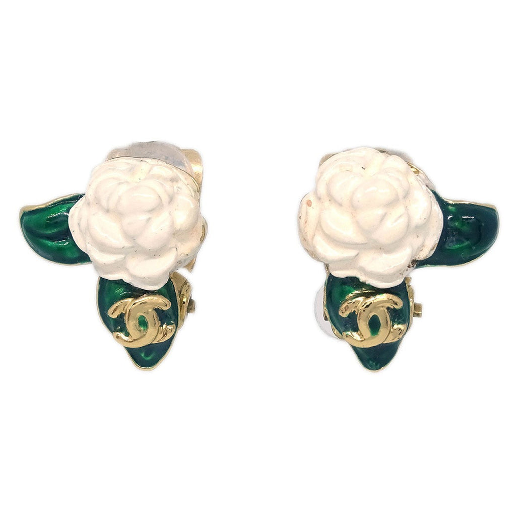 Chanel Vintage Cc Camellia Clip-On Earrings Metal Gold Gold_Plated Earrings Jewelry