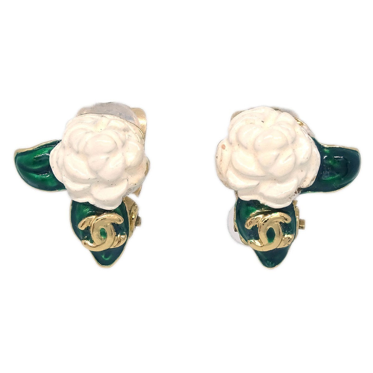 Chanel Vintage Cc Camellia Clip-On Earrings Metal Gold Gold_Plated Earrings Jewelry