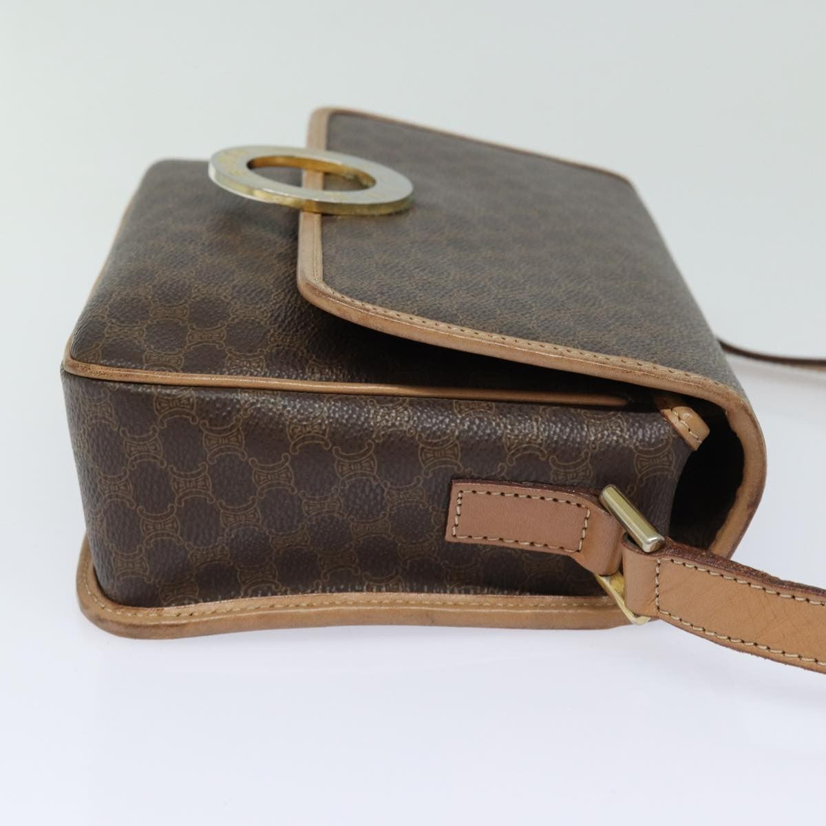 Celine Circle Logo Shoulder Bag Canvas Brown Canvas Shoulder Bag Bag