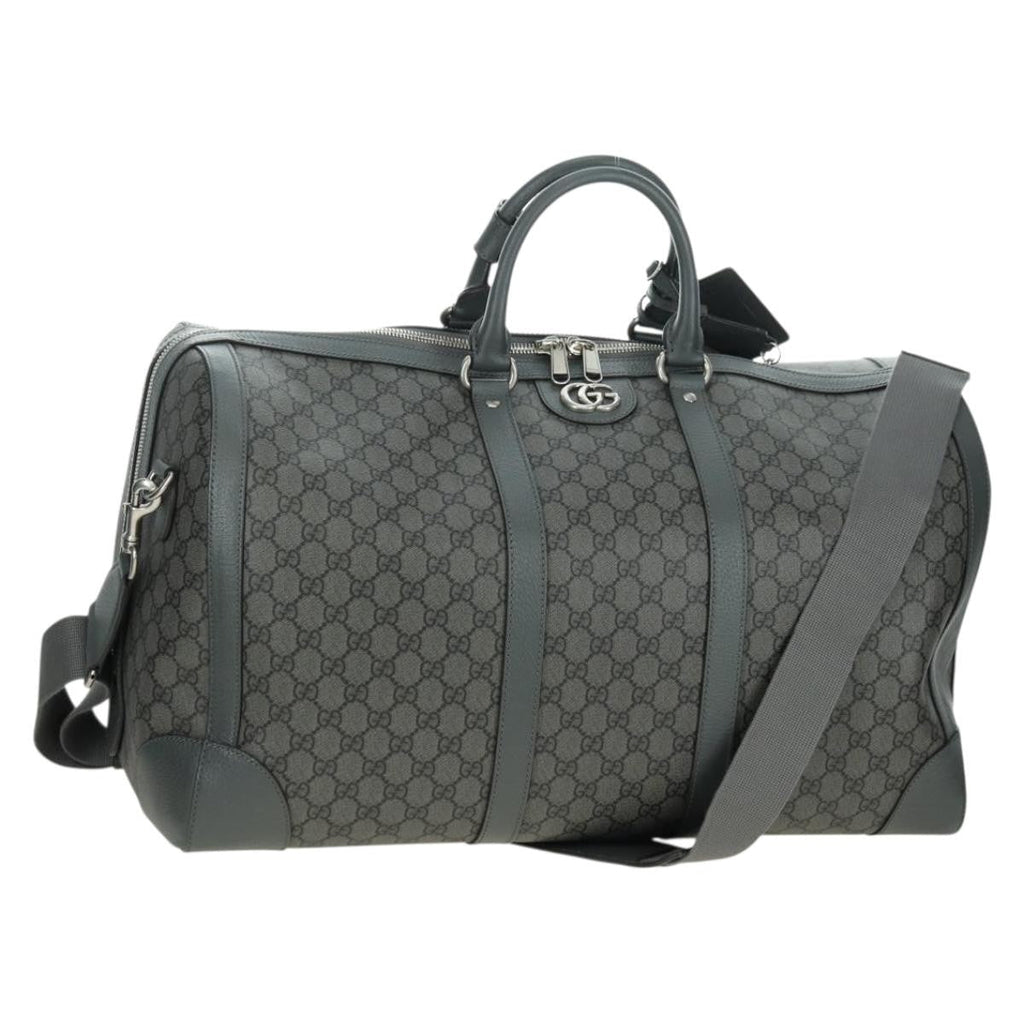 Gucci Web Trim Weekend Duffle Bag Gg Coated Canvas Gray Pvc Handbag (Pre-Owned)