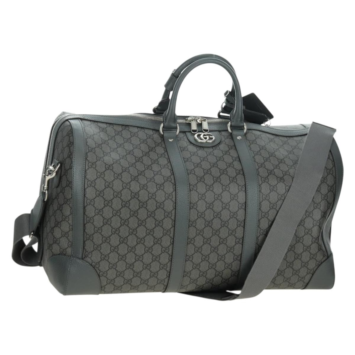 Gucci Web Trim Weekend Duffle Bag Gg Coated Canvas Gray Pvc Handbag (Pre-Owned)