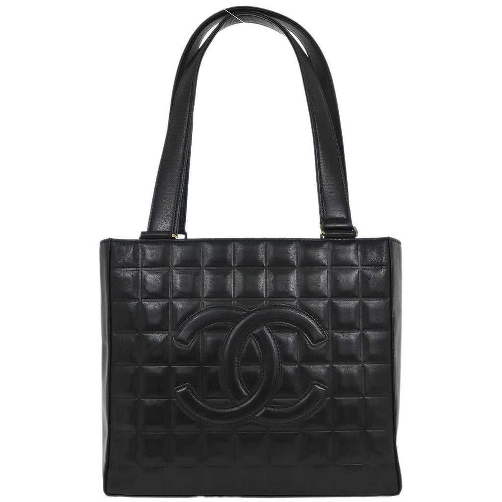 Chanel Chocolate Bar Cc Tote Quilted Leather Black Leather Tote Bag Bag