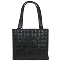 Chanel Chocolate Bar Cc Tote Quilted Leather Black Leather Tote Bag Bag