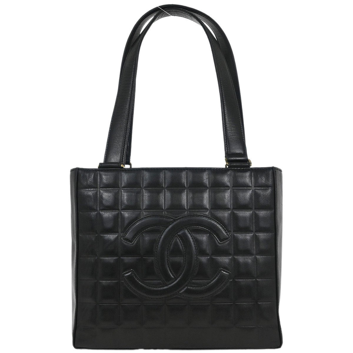Chanel Chocolate Bar Cc Tote Quilted Leather Black Leather Tote Bag Bag