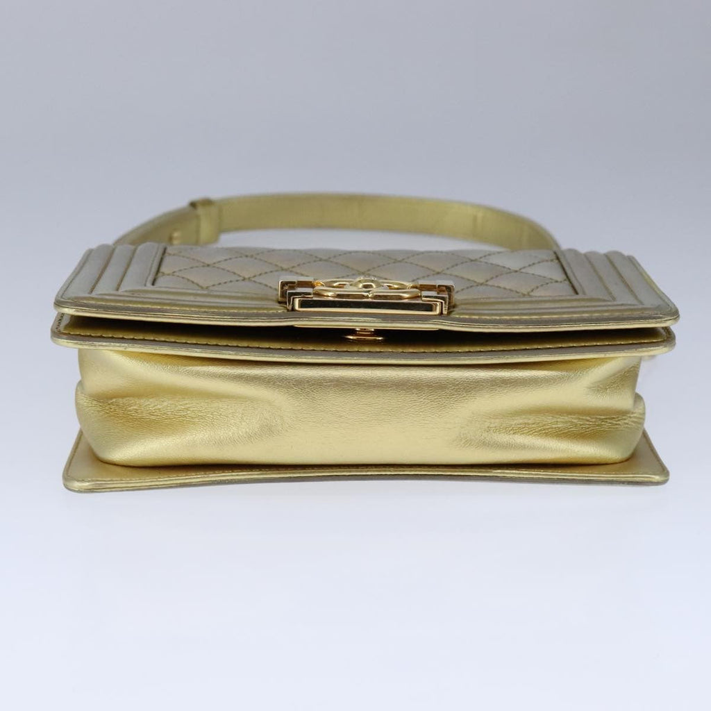 Chanel Boy Flap Bag Quilted Patent Gold Patent_Leather Shoulder Bag Bag