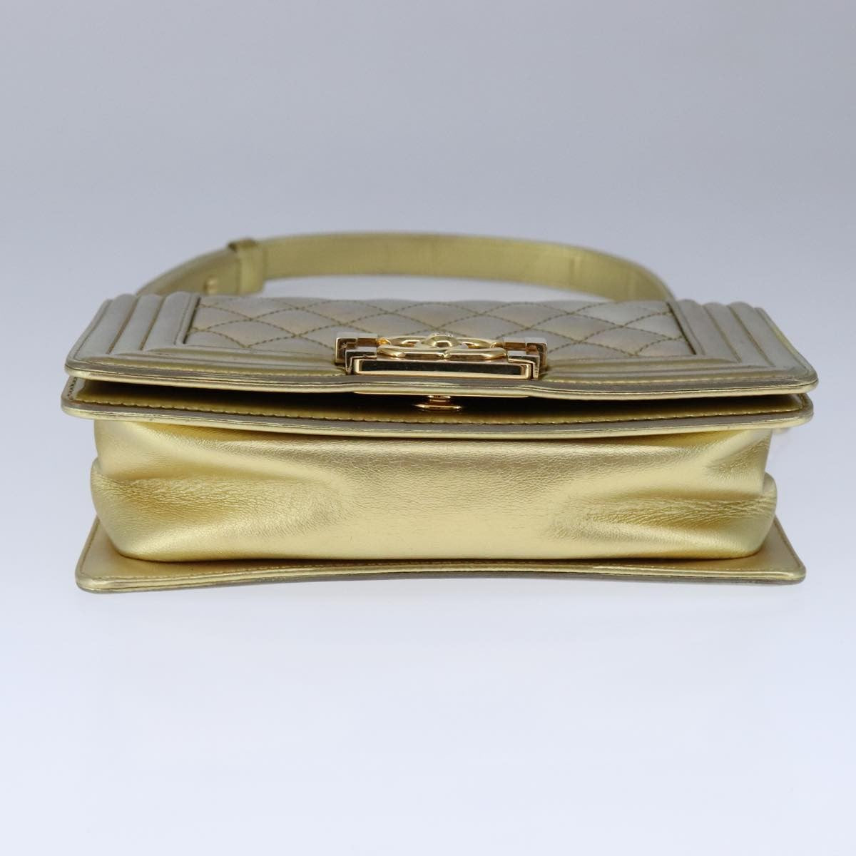 Chanel Boy Flap Bag Quilted Patent Gold Patent_Leather Shoulder Bag Bag