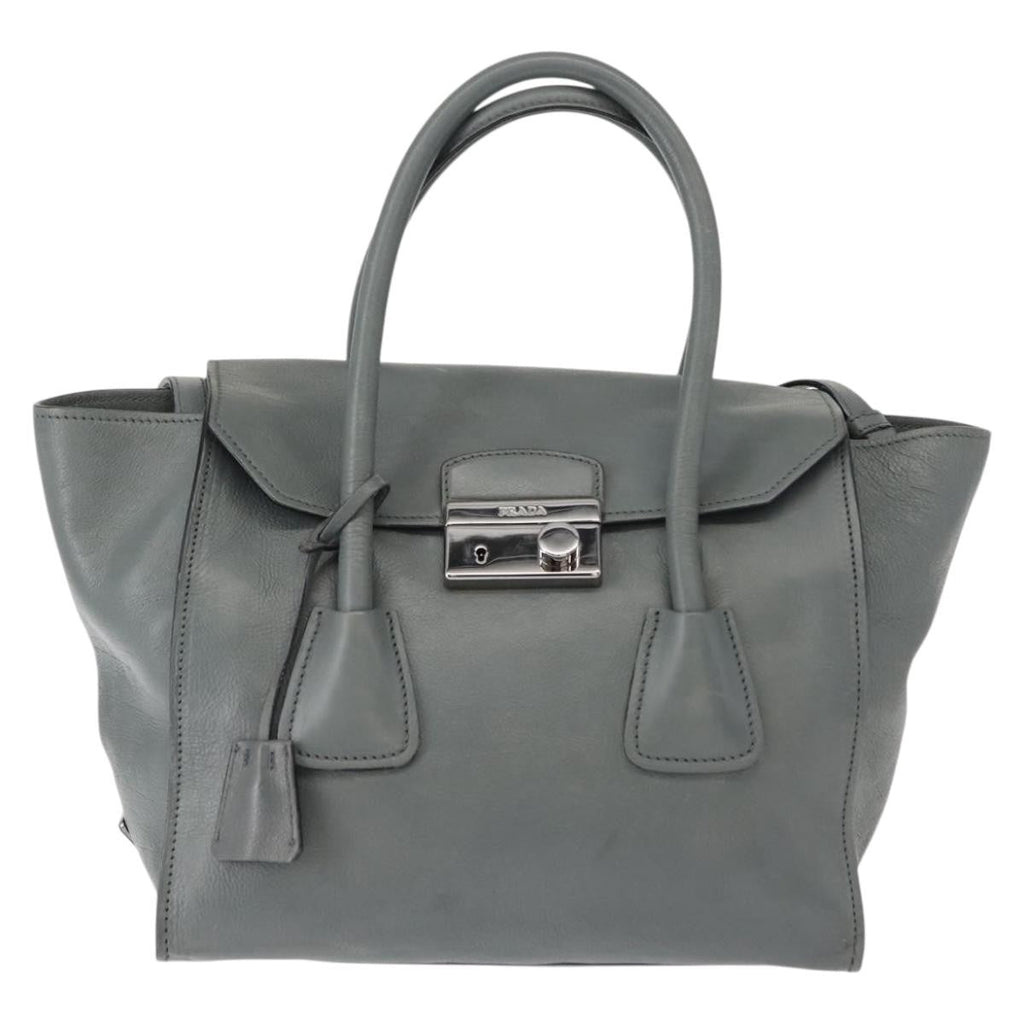Prada Twin Pocket Lock Flap Tote Glace Calf Gray Leather Tote Bag Bag