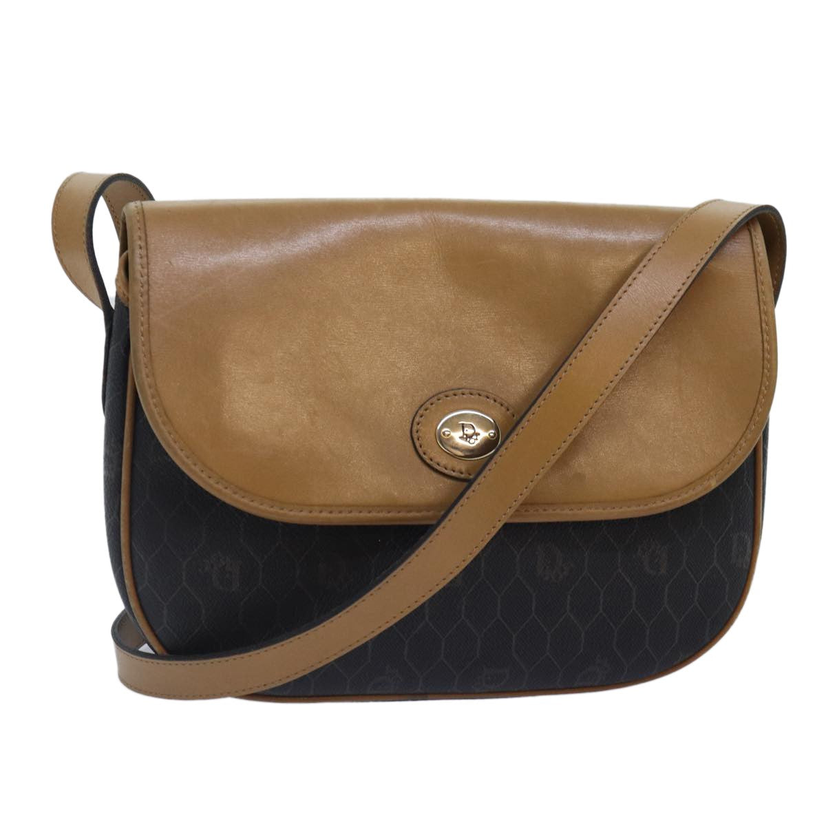 Christian Dior Vintage Honeycomb Shoulder Bag Canvas And Leather Black Canvas Shoulder Bag Bag (Pre-Owned)