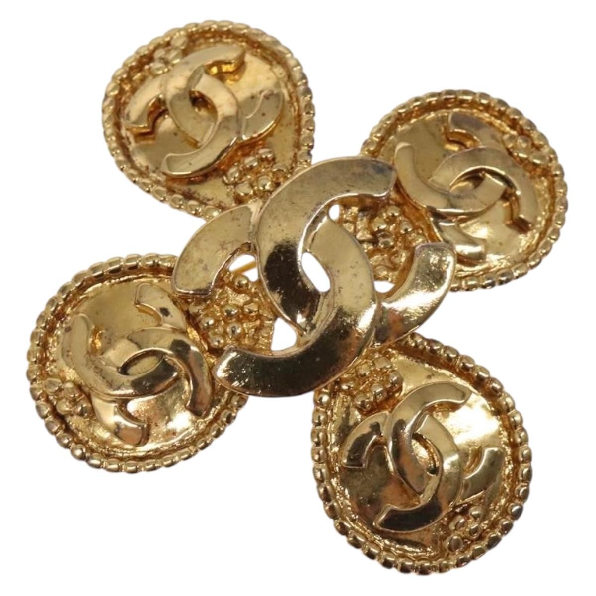 Chanel Cc Cross Badge Brooch Metal Gold Metal Brooch Jewelry