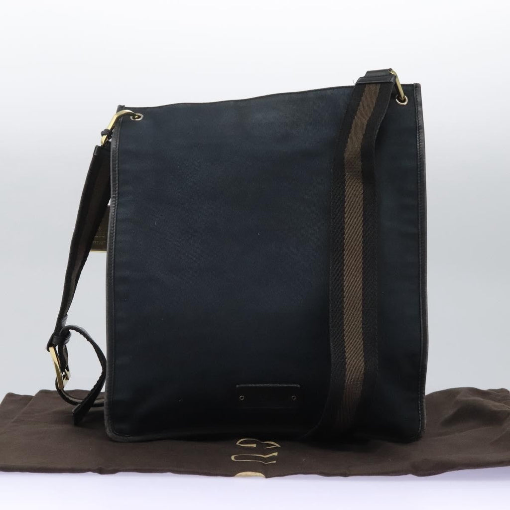 Gucci Sherry Line Shoulder Bag Canvas Black Canvas Shoulder Bag Bag (Pre-Owned)