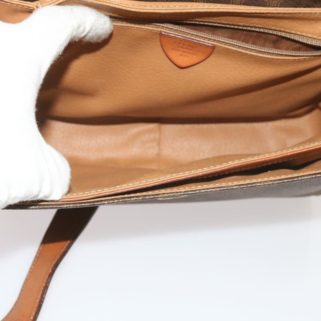Celine Vintage Macadam Circle Logo Shoulder Bag Canvas And Leather Brown Canvas Shoulder Bag Bag