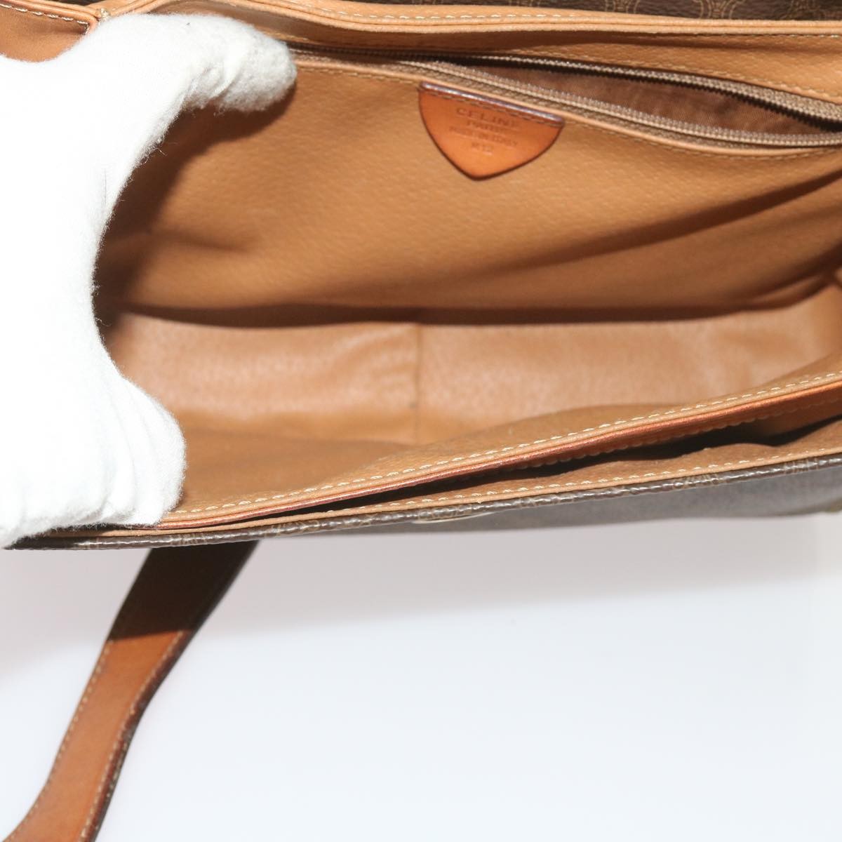Celine Vintage Macadam Circle Logo Shoulder Bag Canvas And Leather Brown Canvas Shoulder Bag Bag
