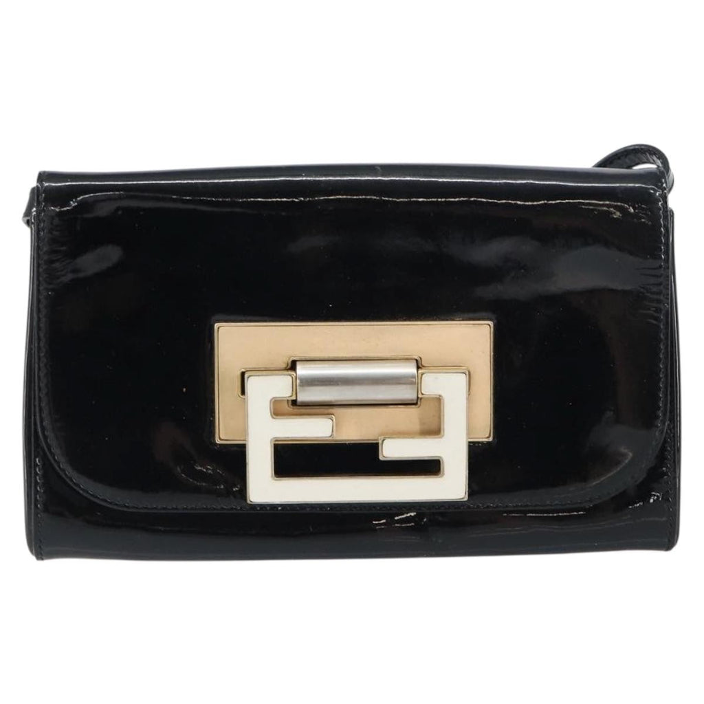 Fendi Vintage Shoulder Bag Enamel Black Patent_Leather Shoulder Bag Bag