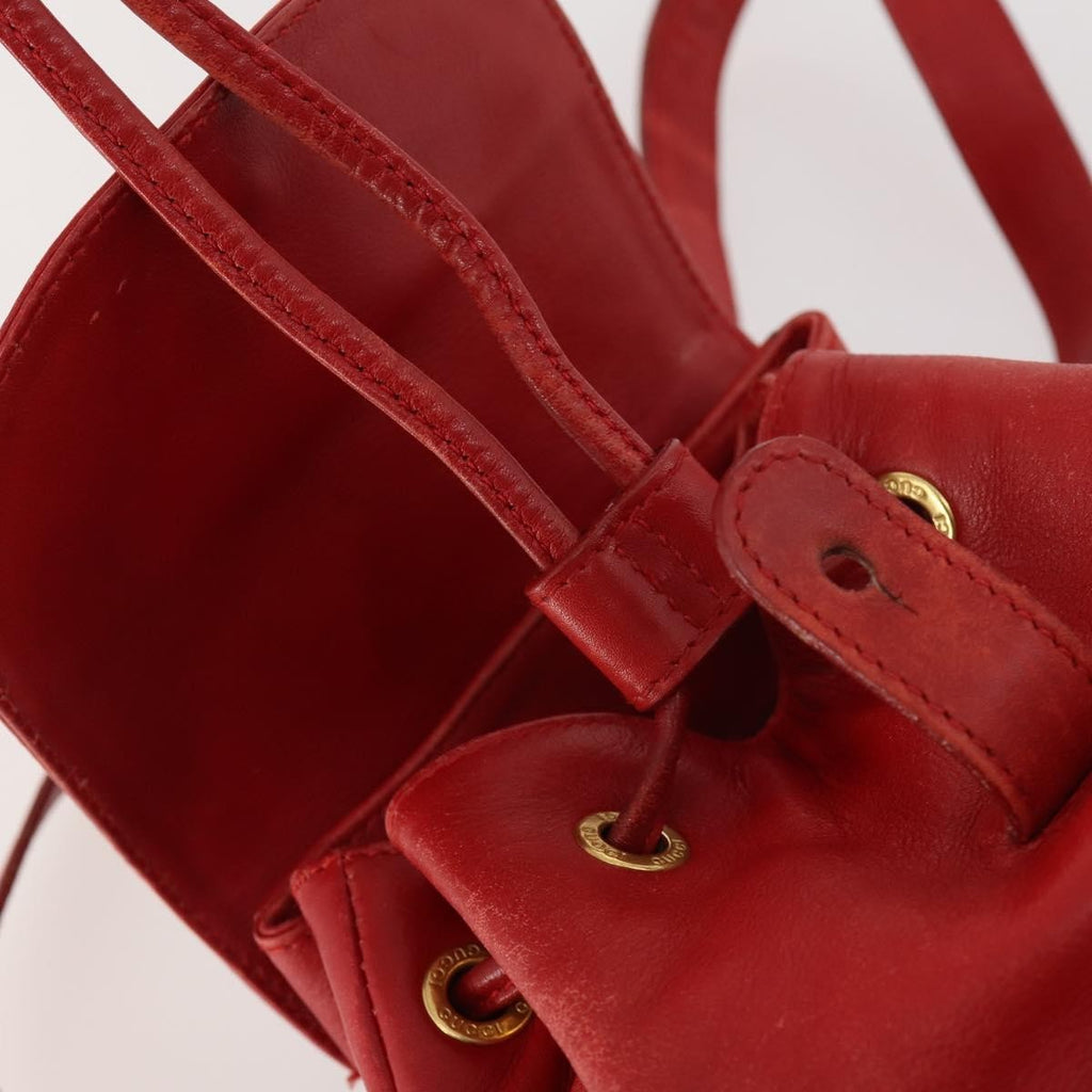 Gucci Vintage Bamboo Backpack Leather Red Leather Backpack Bag (Pre-Owned)