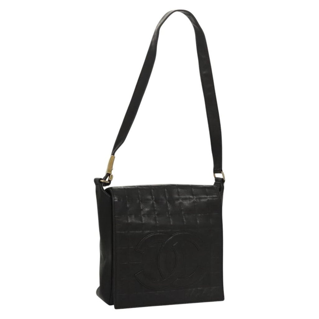 Chanel Chocolate Bar Cc Shoulder Bag Quilted Leather Black Leather Shoulder Bag Bag