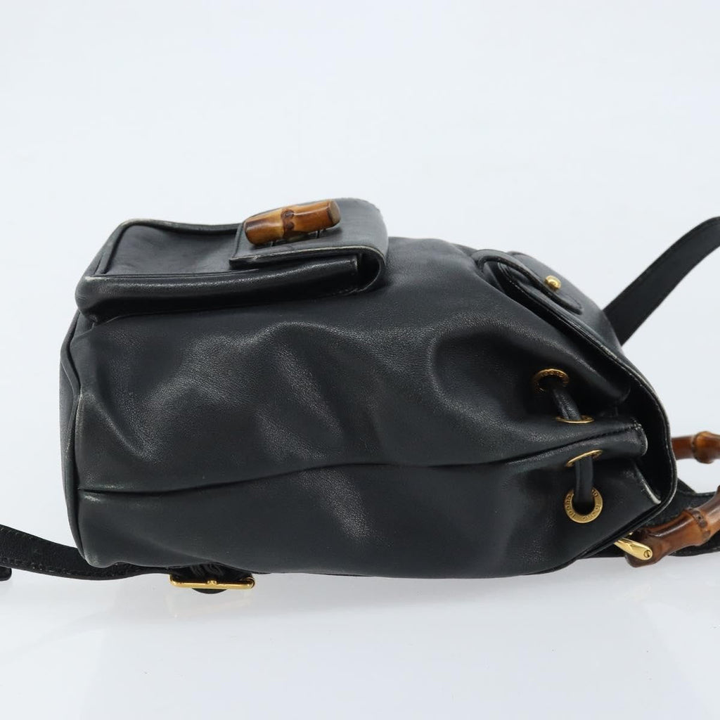 Gucci Vintage Bamboo Backpack Leather Black Leather Backpack Bag (Pre-Owned)