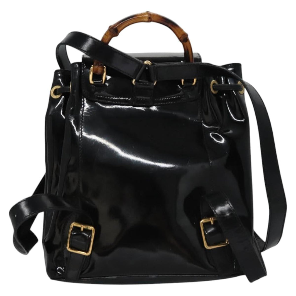 Gucci Vintage Bamboo Backpack Patent Black Patent_Leather Backpack Bag (Pre-Owned)