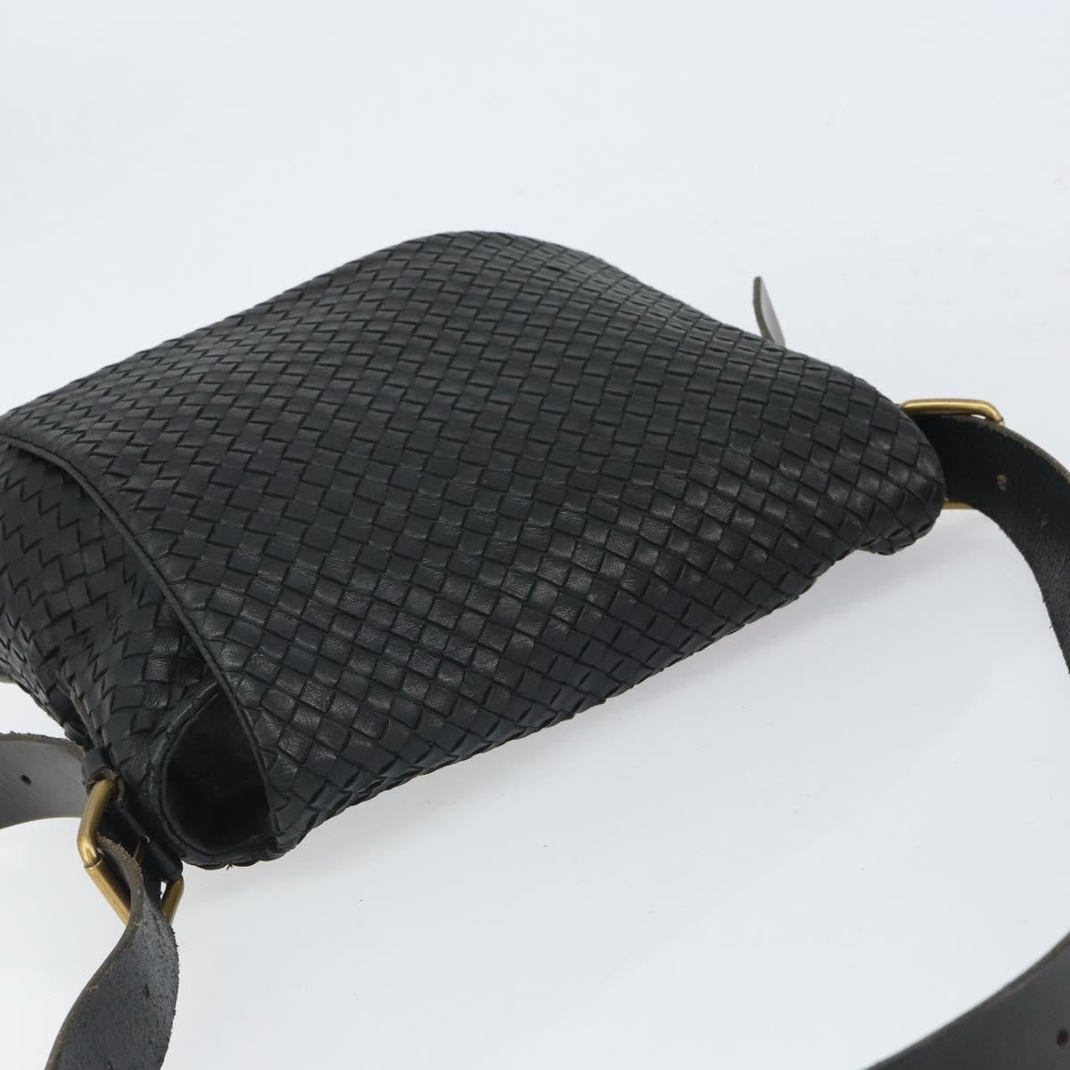 Bottega Veneta Square Flap Messenger Bag Intrecciato Nappa Black Leather Shoulder Bag Bag