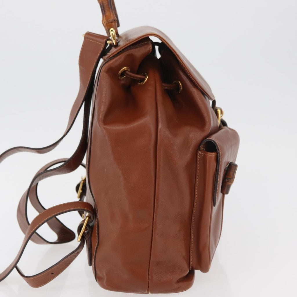 Gucci Vintage Bamboo Backpack Leather Brown Leather Backpack Bag (Pre-Owned)