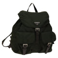 Prada Vela Double Front Pocket Backpack Tessuto With Saffiano Leather Khaki Nylon Backpack Bag
