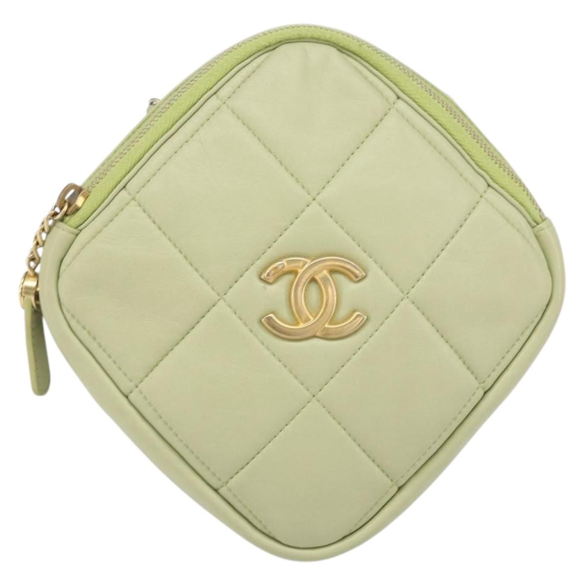 Chanel Diamond Chain Crossbody Bag Quilted Lambskin Green Leather Shoulder Bag Bag