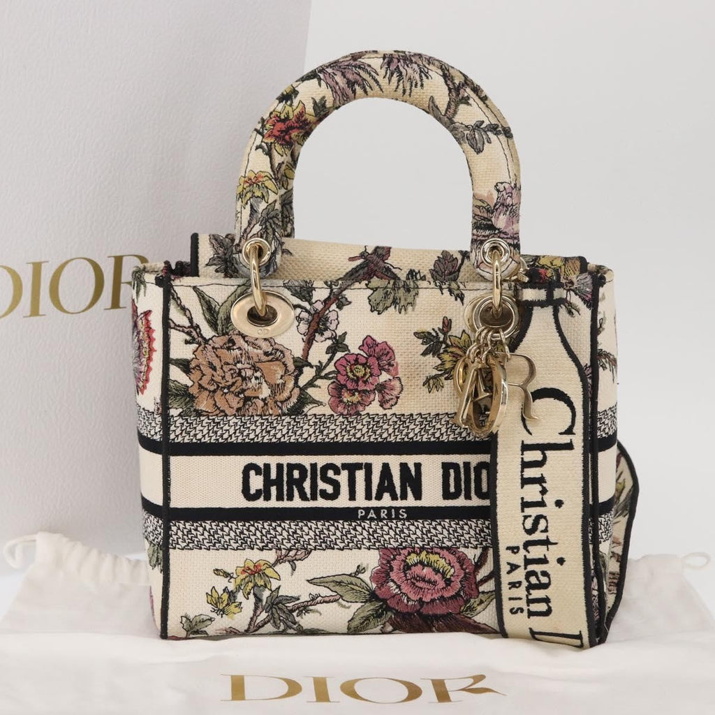 Christian Dior Lady D-Lite Bag Embroidered Canvas Multicolour Canvas Handbag (Pre-Owned)