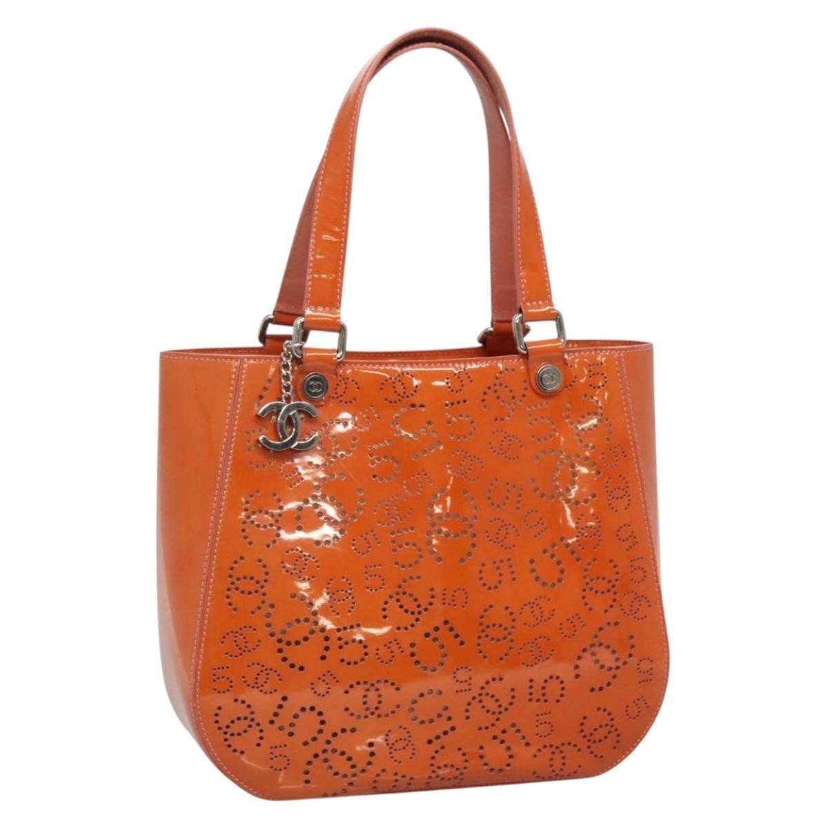 Chanel Cc No.5 Shopping Tote Perforated Patent Orange Patent_Leather Tote Bag Bag