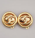 Chanel Vintage Cc Round Clip-On Earrings Metal Gold Gold_Plated Earrings Jewelry