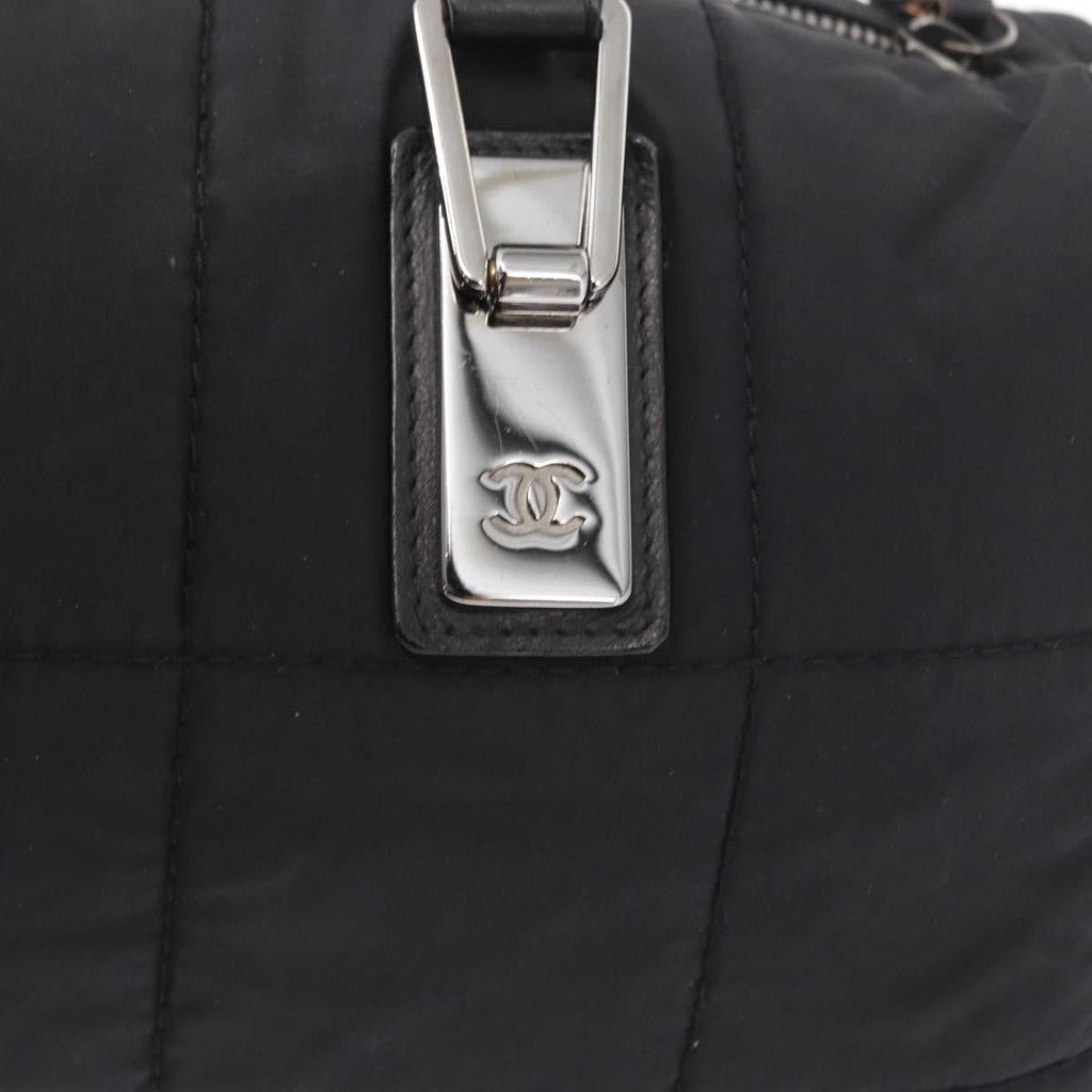 Chanel Square Stitch Boston Bag Quilted Nylon Black Nylon Travel Bag Bag