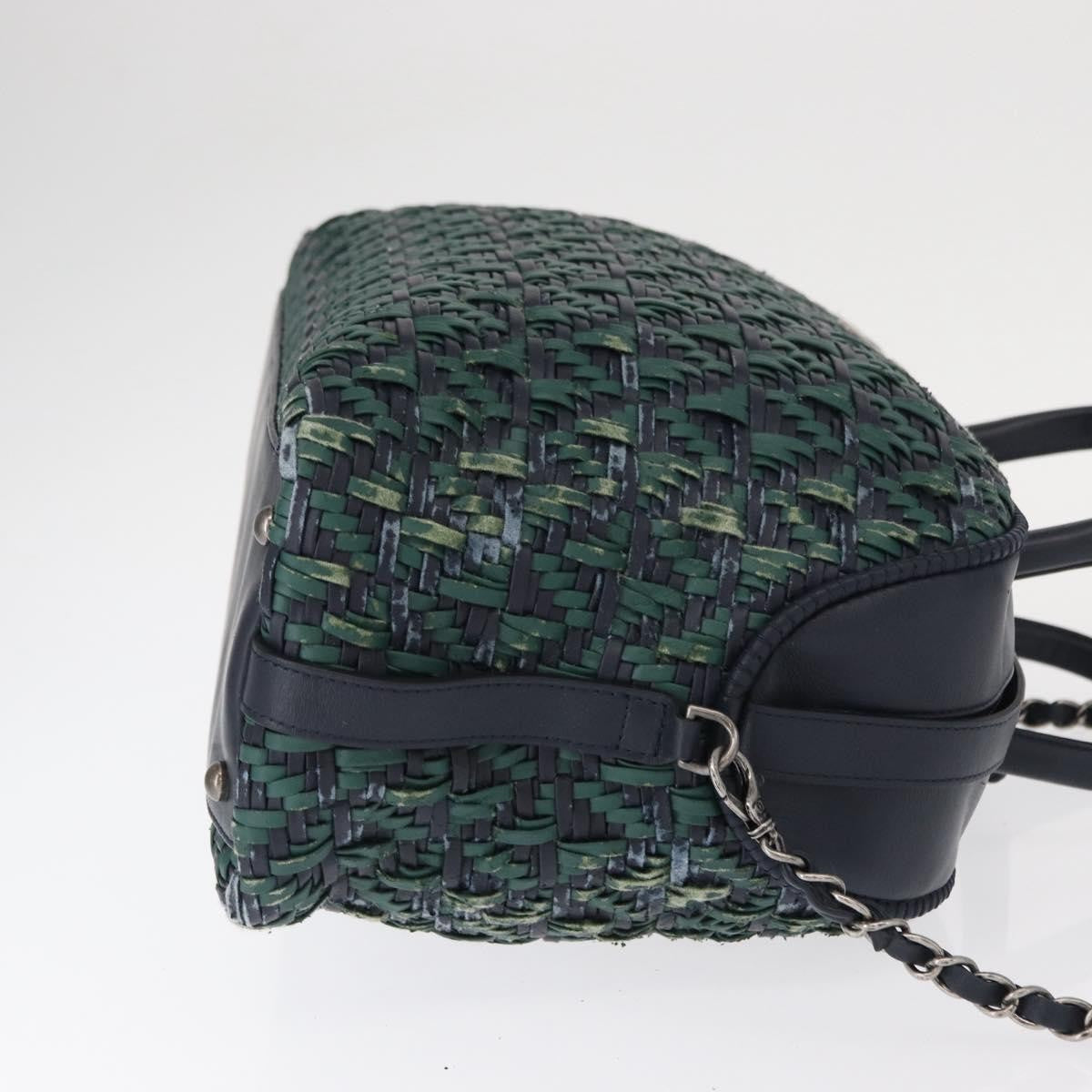 Chanel Convertible Chain Bowler Bag Woven Calfskin Green Leather Handbag