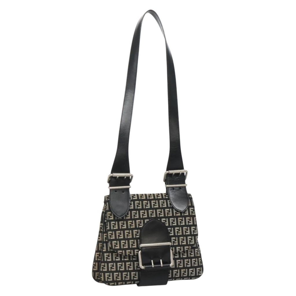 Fendi Buckle Flap Shoulder Bag Zucchino Canvas Black Canvas Shoulder Bag Bag