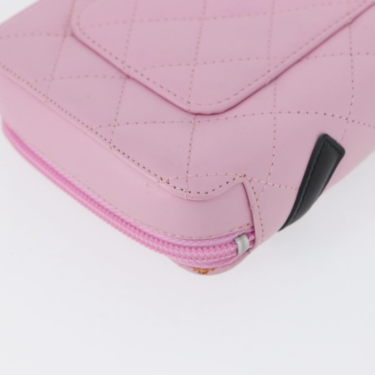 Chanel Cambon Zip Around Cosmetic Case Quilted Leather Pink Leather Wallets Accessory