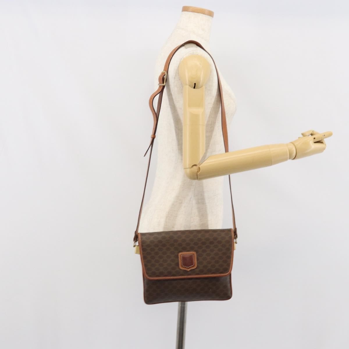 Celine Vintage Macadam Shoulder Bag Canvas And Leather Brown Canvas Shoulder Bag Bag
