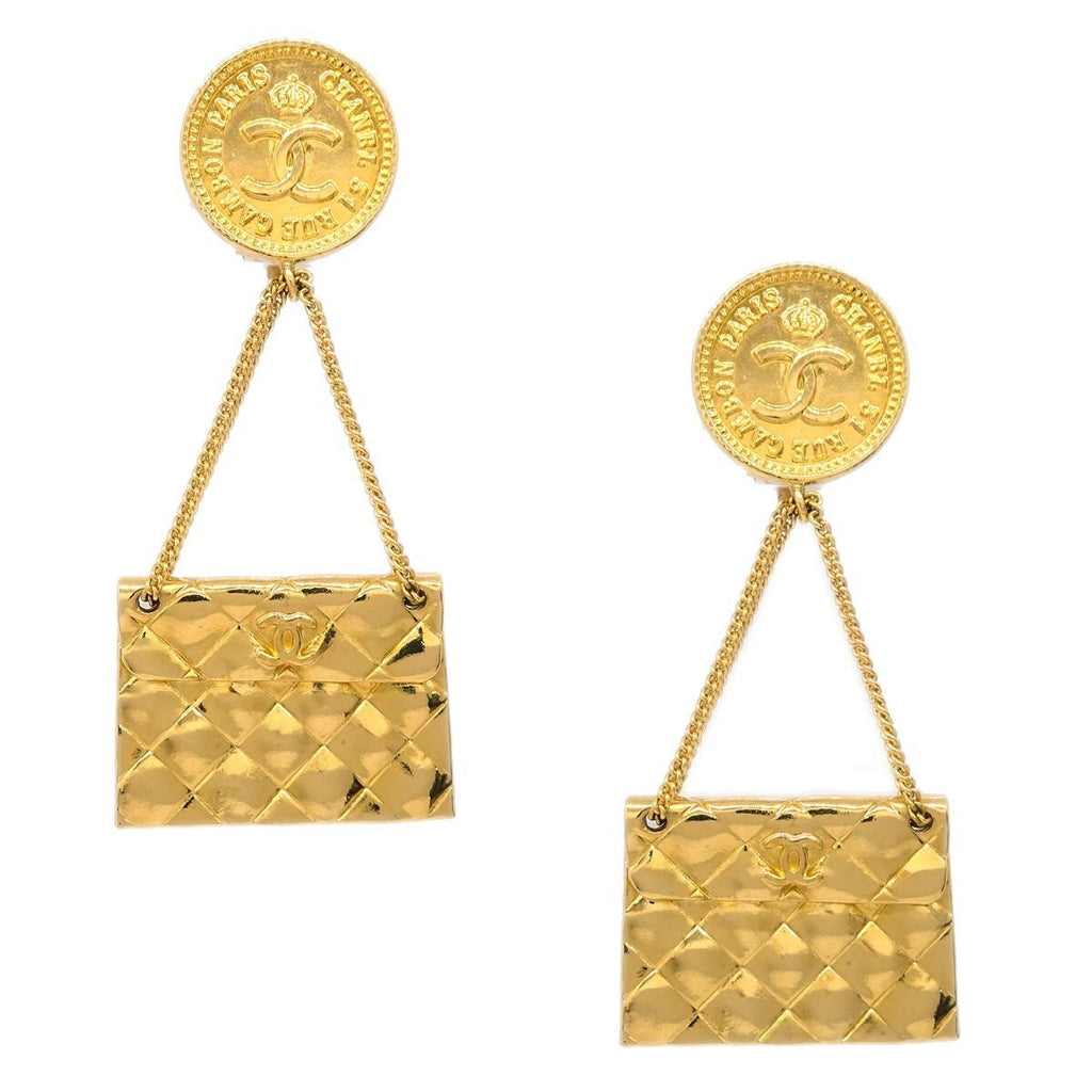 Chanel 31 Rue Cambon Flap Bag Clip-On Earrings Metal Gold Gold_Plated Earrings Jewelry