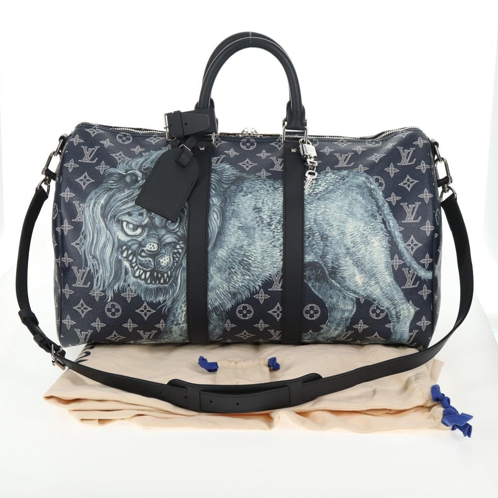 Louis Vuitton Keepall Bandouliere Bag Limited Edition Chapman Savane Monogram Canvas Navy Canvas Travel Bag