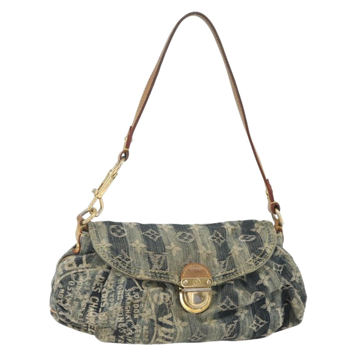 Louis Vuitton Pleaty Raye Handbag Striped Monogram Denim Blue Denim_Jeans Shoulder Bag