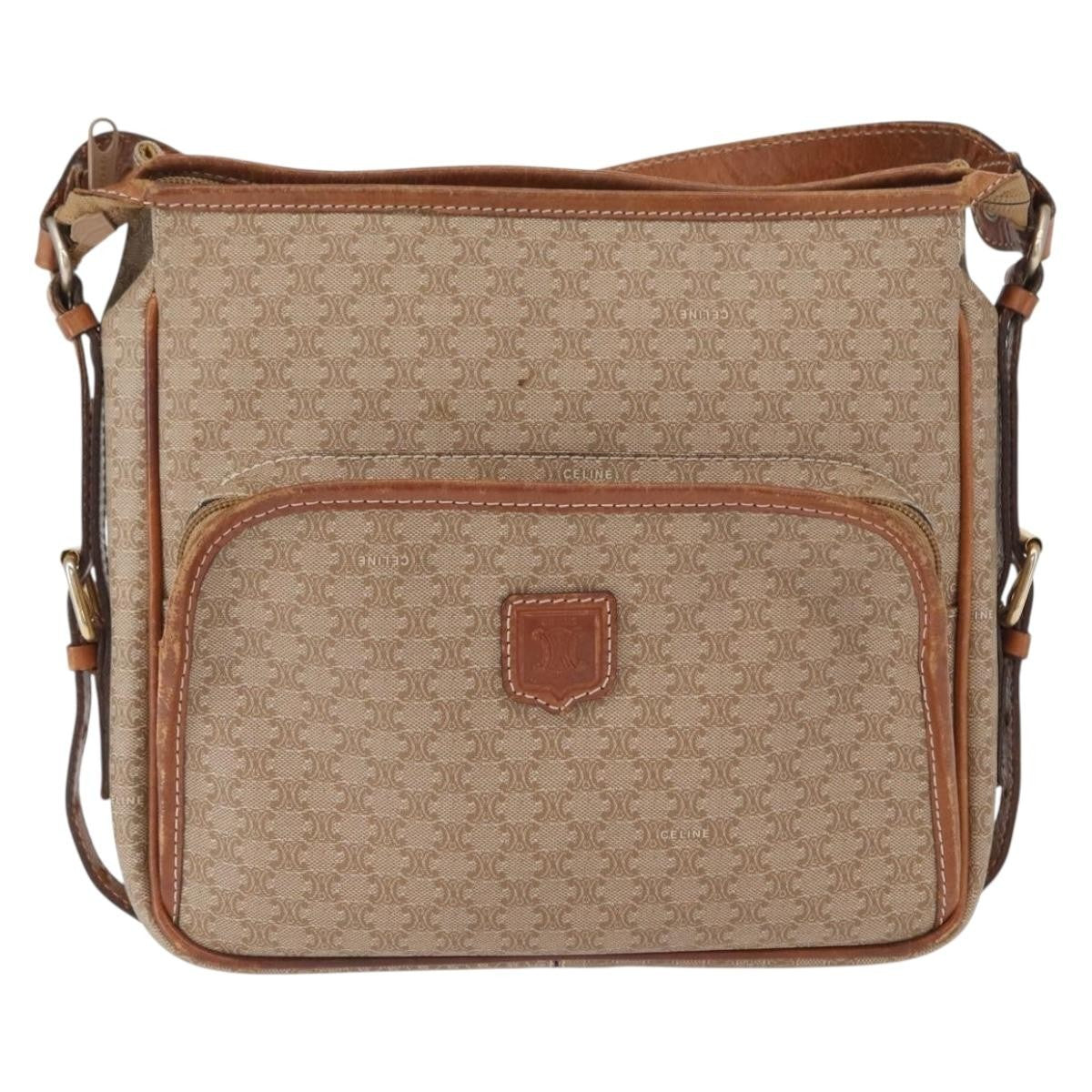 Celine Vintage Macadam Shoulder Bag Canvas And Leather Beige Canvas Shoulder Bag Bag