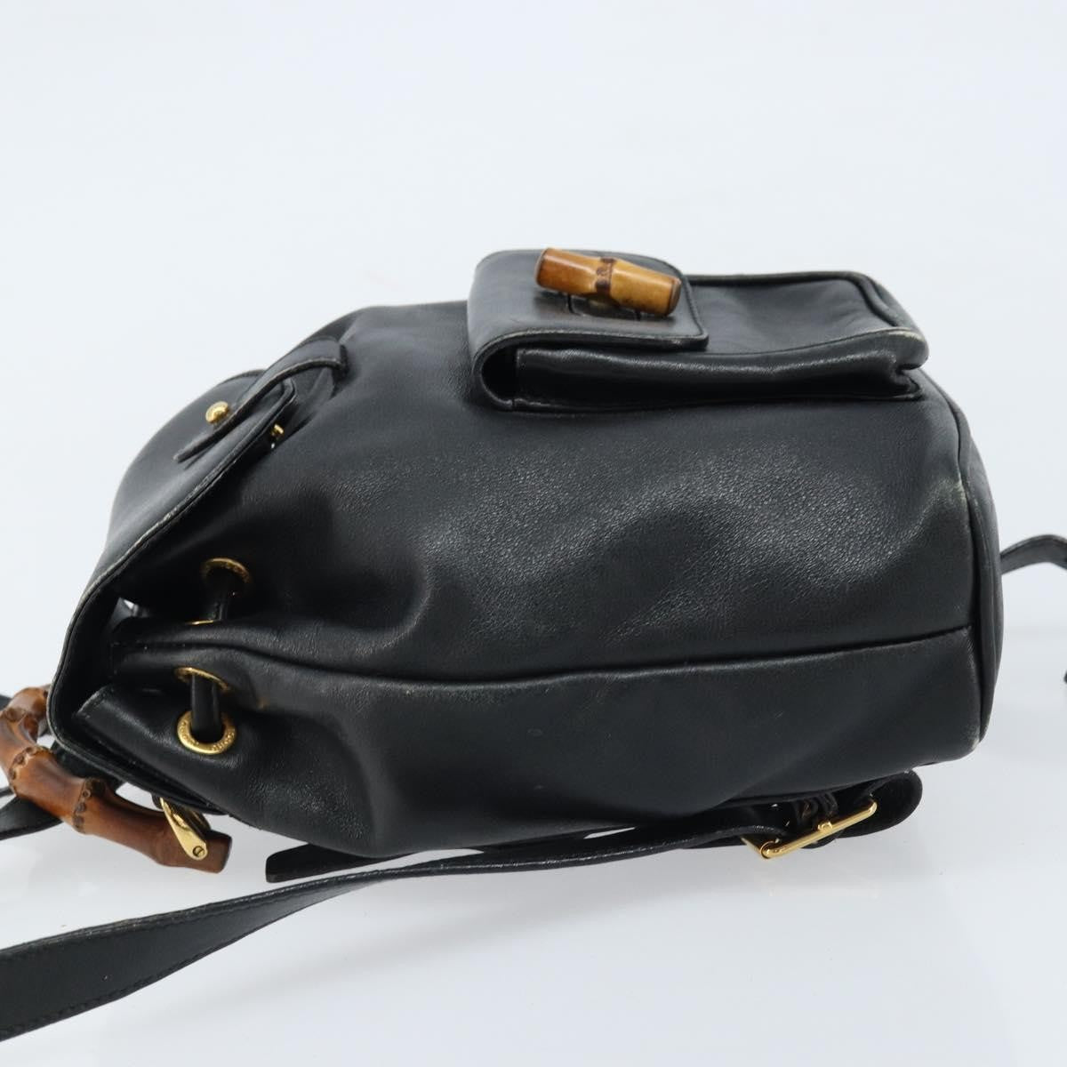 Gucci Vintage Bamboo Backpack Leather Black Leather Backpack Bag (Pre-Owned)