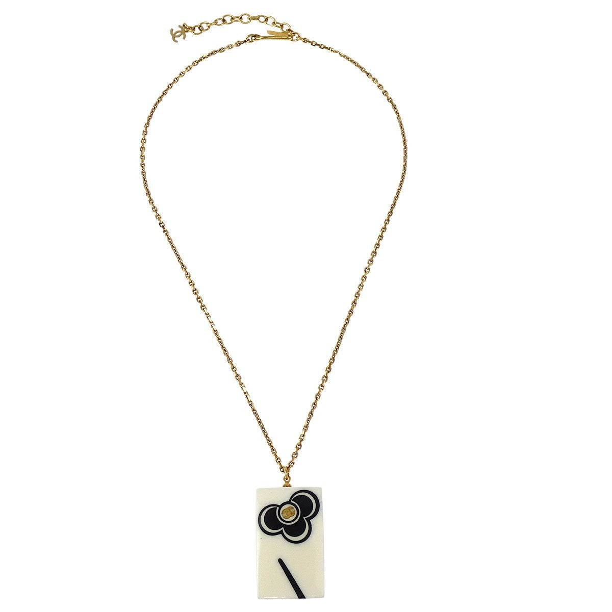 Chanel Vintage Cc Rectangular Pendant Necklace Metal And Resin Gold Gold_Plated Necklace Jewelry