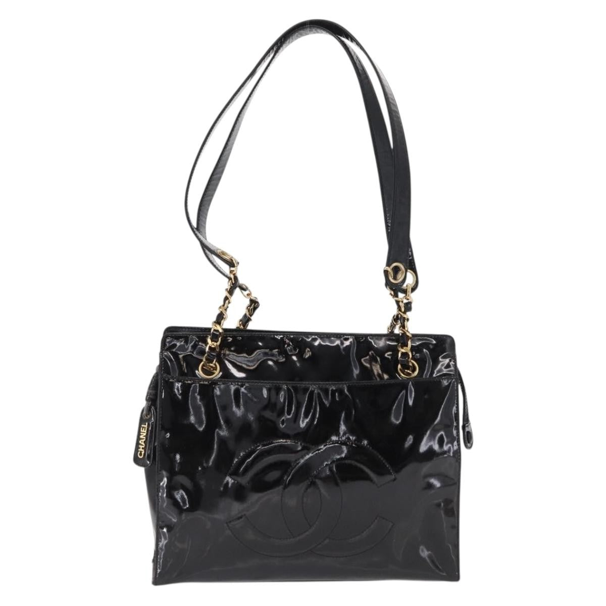 Chanel Vintage Timeless Chain Shoulder Bag Patent Black Patent_Leather Shoulder Bag Bag
