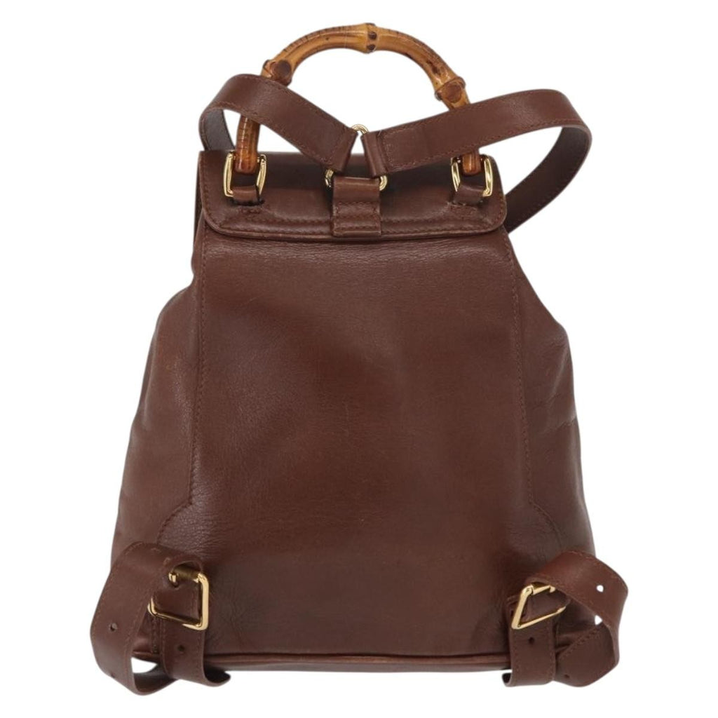 Gucci Vintage Bamboo Backpack Leather Brown Leather Backpack Bag (Pre-Owned)