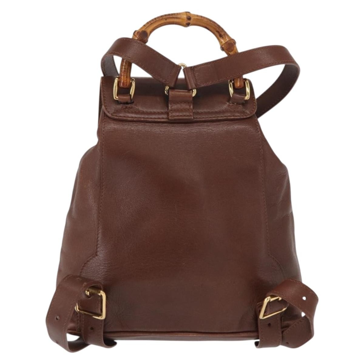 Gucci Vintage Bamboo Backpack Leather Brown Leather Backpack Bag (Pre-Owned)
