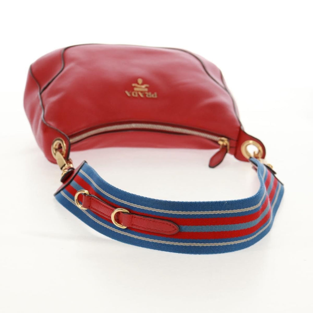 Prada Striped Strap Zip Hobo Vitello Daino Red Leather Shoulder Bag Bag