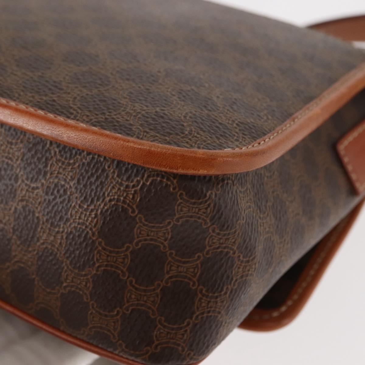 Celine Vintage Macadam Circle Logo Shoulder Bag Canvas And Leather Brown Canvas Bag