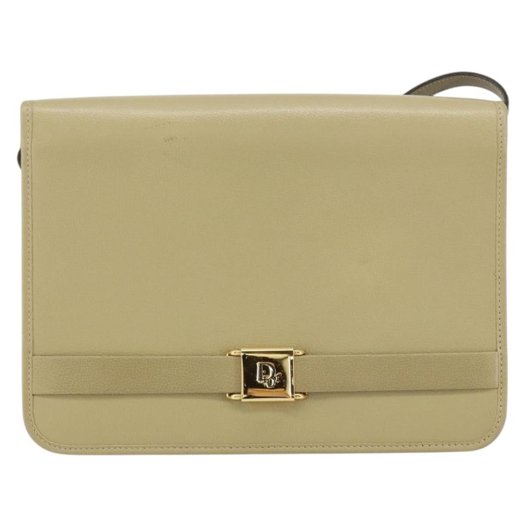 Christian Dior Vintage Shoulder Bag Leather Beige Leather Shoulder Bag Bag (Pre-Owned)